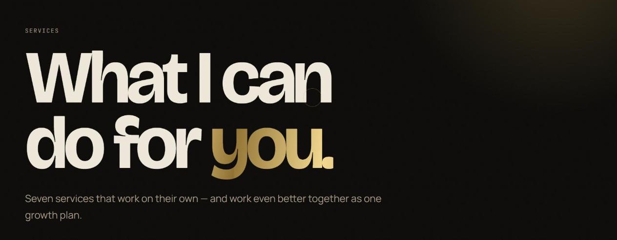 Homepage of sufianrasheed.com, a dark and gold personal portfolio website